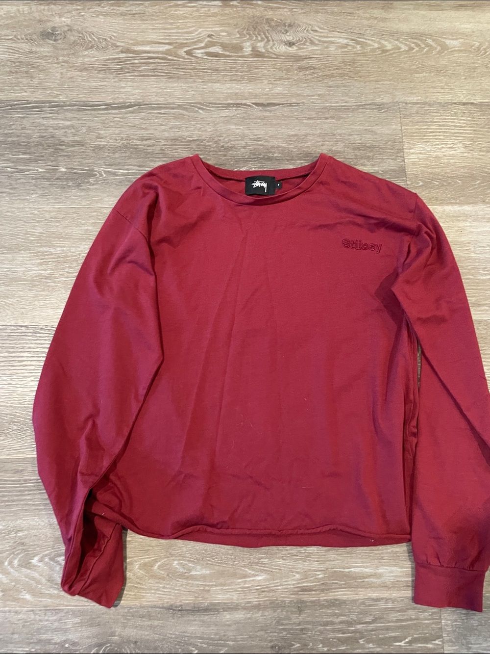 Stussy Women Long Sleeve Crewneck Shirt - Burgundy